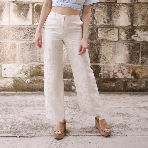 Lafayette 148 Eco Flora Jacquard Linen-Viscose Gates Pant